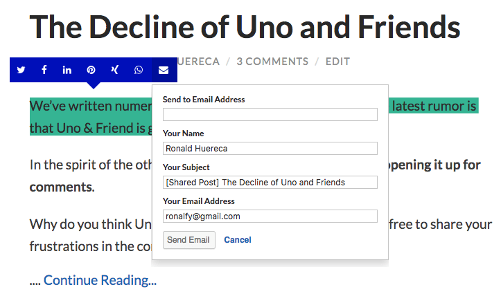 Highlight and Share Email Option