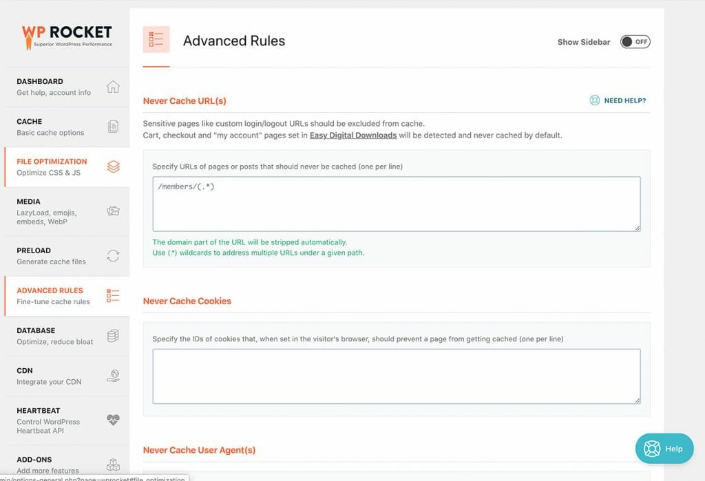 WP Rocket Administrative Panel