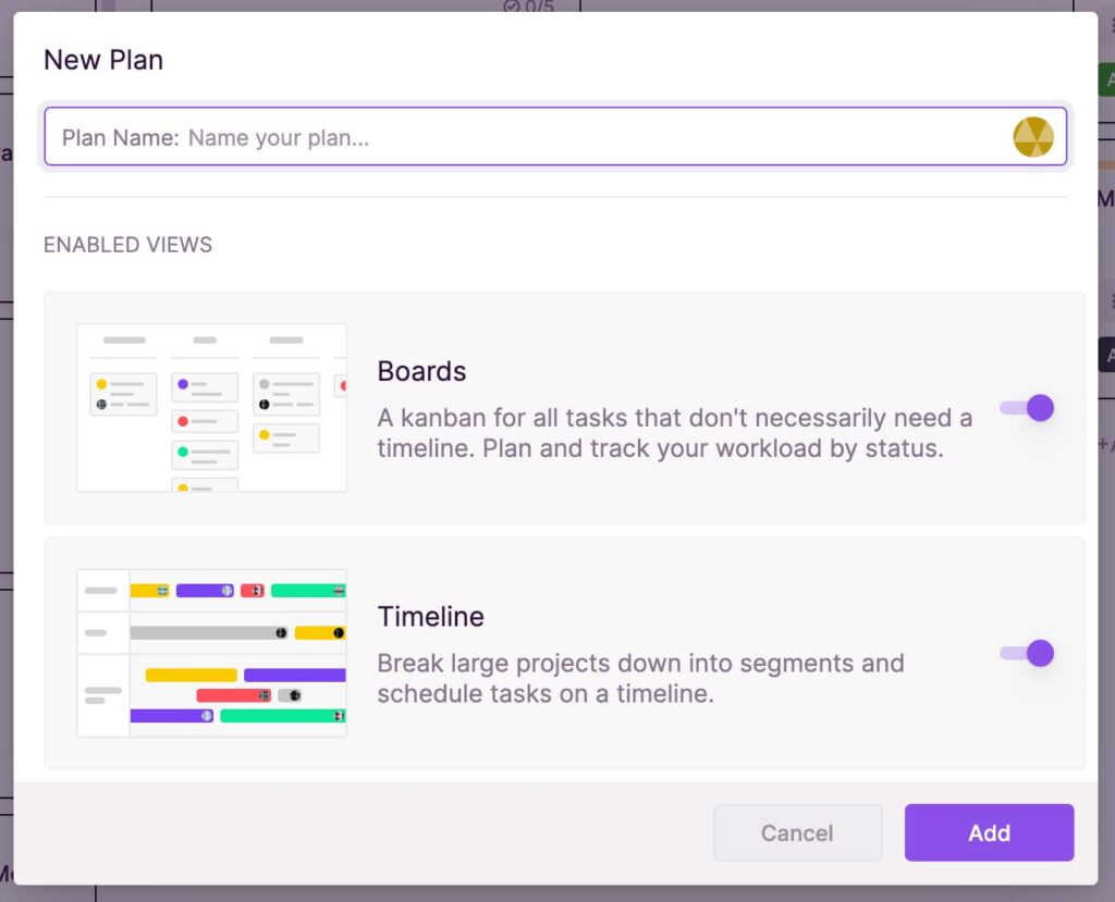 Toggl Plan - Adding a Project
