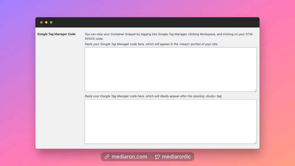 Metronet Tag Manager Script Input